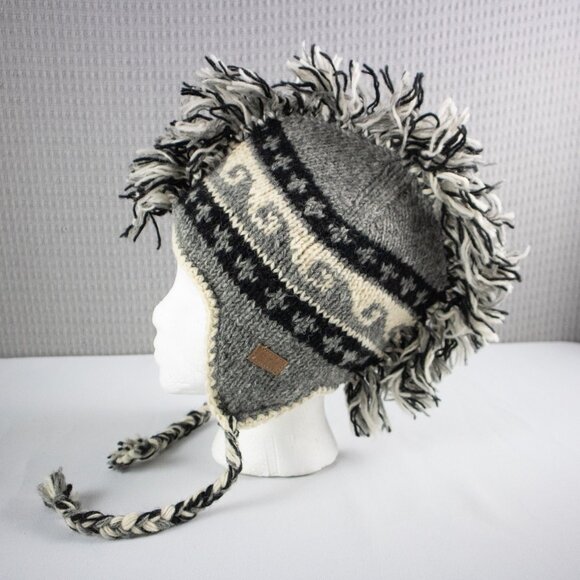 Ark Wool Mohawk Punk Knit Earflap Toque Made in Nepal - Picture 1 of 6